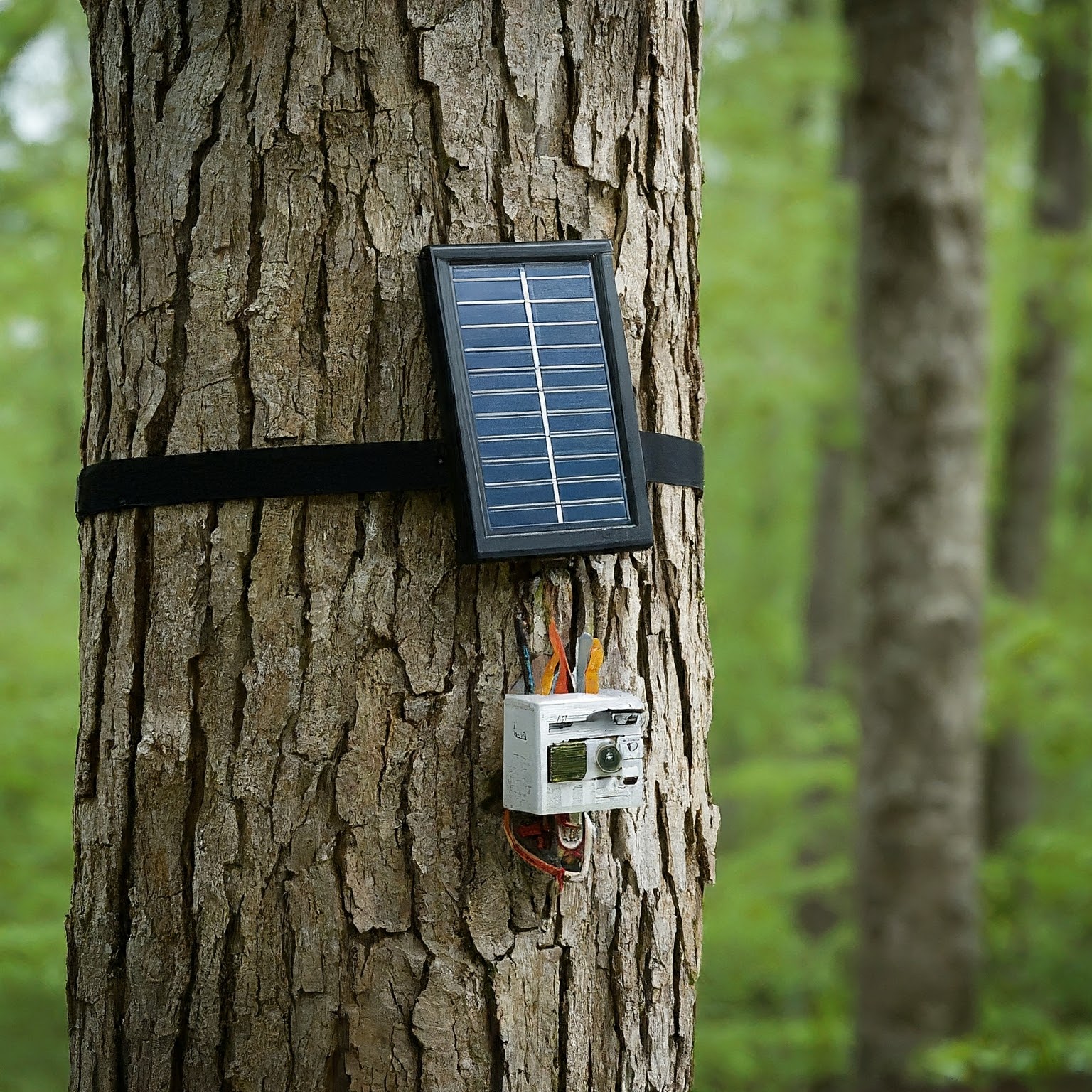 A prototype data acquisition unit attached to a tree